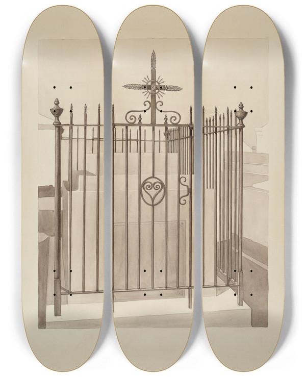 Triptych art skateboard deck of Arelia Arbo Iron Gate And Fence_2 by Arelia Arbo