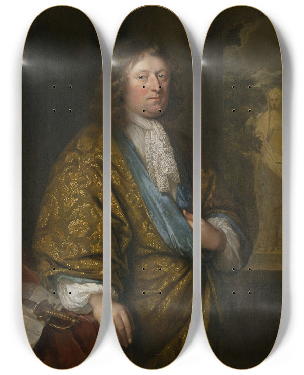 Triptych art skateboard deck of Caspar Netscher Portrait Of A Gentleman by Caspar Netscher (1639-1684)