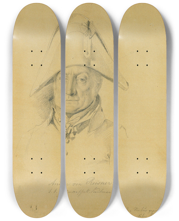 Triptych art skateboard deck of Johann Peter Krafft Anton Von Reismer by Johann Peter Krafft (1780-1856)