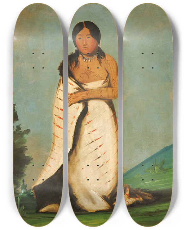 Triptych art skateboard deck of George Catlin Heelhdee Pure Fountain Wife Of The Smoke by George Catlin (1796-1872)
