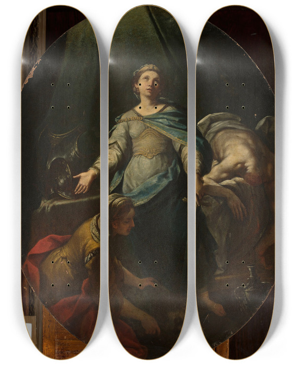 Triptych art skateboard deck of Ercole Graziani The Younger Judith Beheading Holofernes by Ercole Graziani The Younger (1688-1765)
