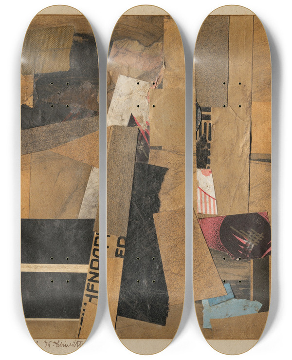 Triptych art skateboard deck of Kurt Schwitters Mz 478 Gemlde by Kurt Schwitters (1887-1948)