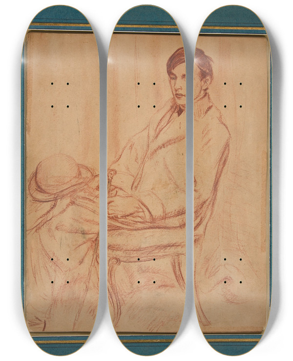 Triptych art skateboard deck of William James Glackens Everettshinn by William James Glackens (1870-1938)