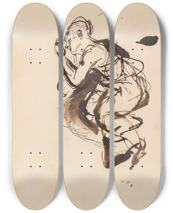 Triptych art skateboard deck of Sir Joshua Reynolds Sketch Of A Sleeping Woman by Sir Joshua Reynolds (1723-1792)