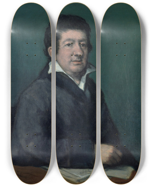 Triptych art skateboard deck of Francisco De Goya Portrait Of The Poet Moratn by Francisco de Goya (1746-1828)