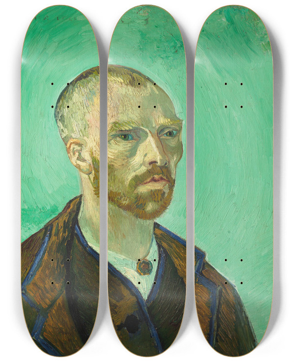 Triptych art skateboard deck of Vincent Van Gogh Self Portrait Dedicated To Paul Gauguin by Vincent van Gogh (1853-1890)