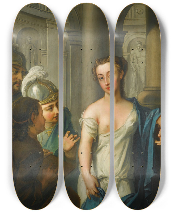 Triptych art skateboard deck of Philippe Mercier The Drawing Lesson by Philippe Mercier (1689-1760)