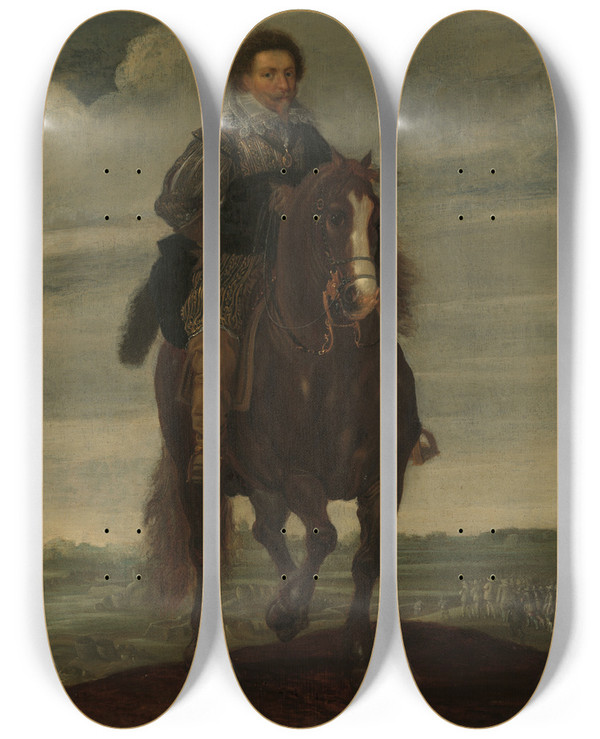 Triptych art skateboard deck of Pauwels Van Hillegaert Prince Frederik Hendrik On Horseback by Pauwels Van Hillegaert (1596-1640)