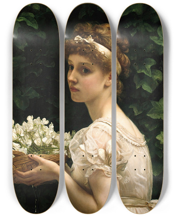 Triptych art skateboard deck of Edward John Poynter Pea Blossoms by Edward John Poynter (1836-1919)