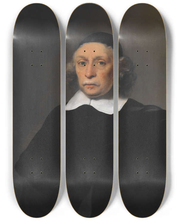 Triptych art skateboard deck of Ferdinand Bol Portrait Of A Scholar_2 by Ferdinand Bol (1616-1680)