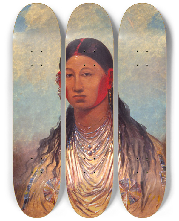 Triptych art skateboard deck of George Catlin Koonzayame Female War Eagle by George Catlin (1796-1872)