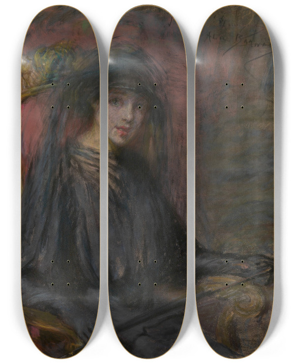 Triptych art skateboard deck of Alice Pike Barney Julienne by Alice Pike Barney (1857-1931)