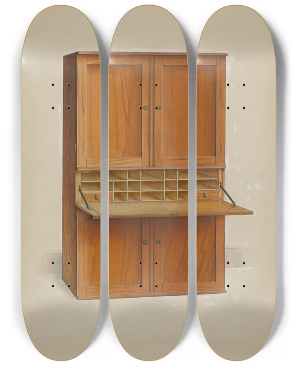 Triptych art skateboard deck of Irving I Smith Shaker Desk by Irving I Smith