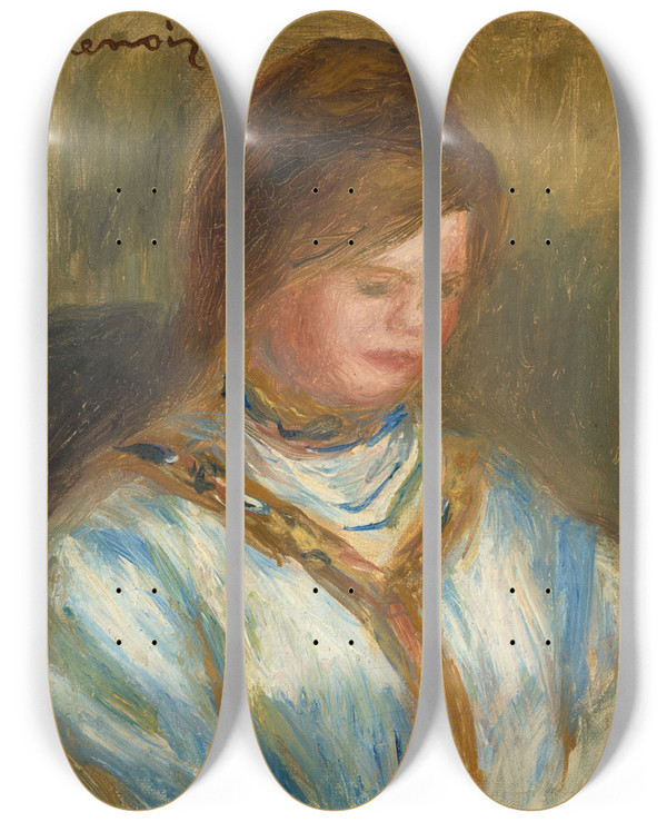Triptych art skateboard deck of Pierreauguste Renoir Femme Au Corsage Bleu by Pierre-Auguste Renoir (1841-1919)
