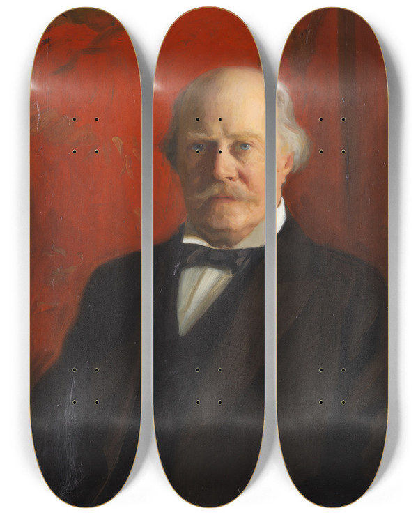 Triptych art skateboard deck of Bernhard Sterman Portrait Of A Man by Bernhard Osterman (1870-1938)