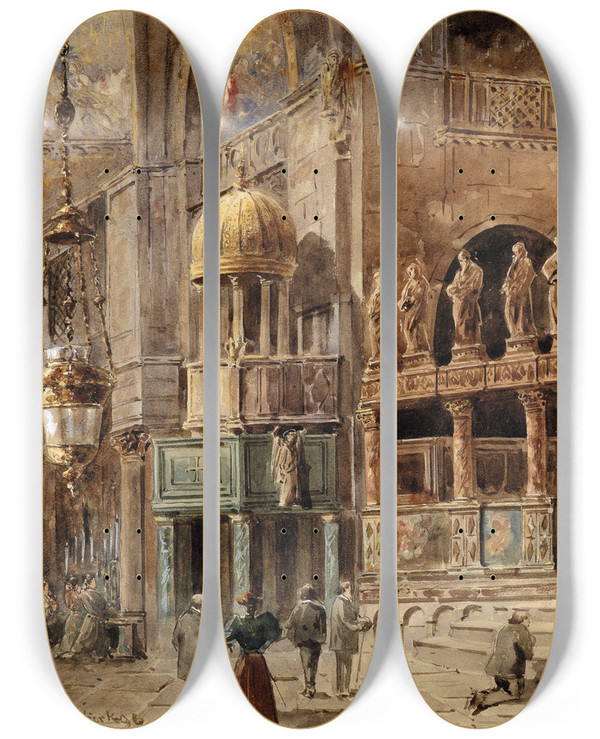 Triptych art skateboard deck of Vincenz Havlicek San Marco by Vincenz Havlicek (1864-1914)