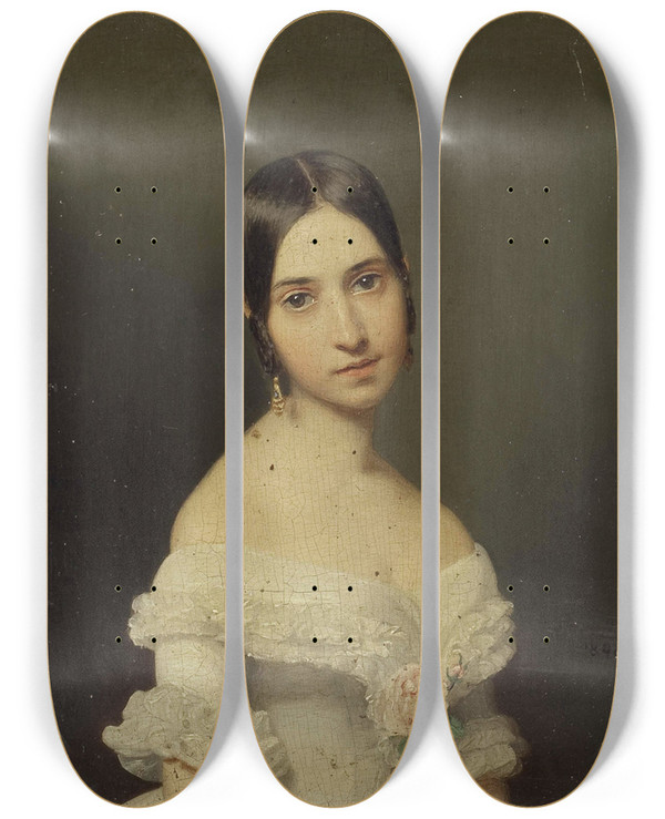 Triptych art skateboard deck of Ferdinand Georg Waldmller Bildnis Eines Mdchens by Ferdinand Georg Waldmuller (1793-1865)