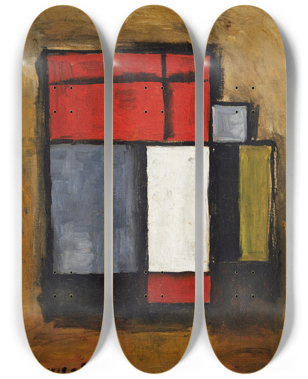 Triptych art skateboard deck of Joaqun Torresgarca Formas Abstractas by Joaqun Torres-Garca (1874-1949)