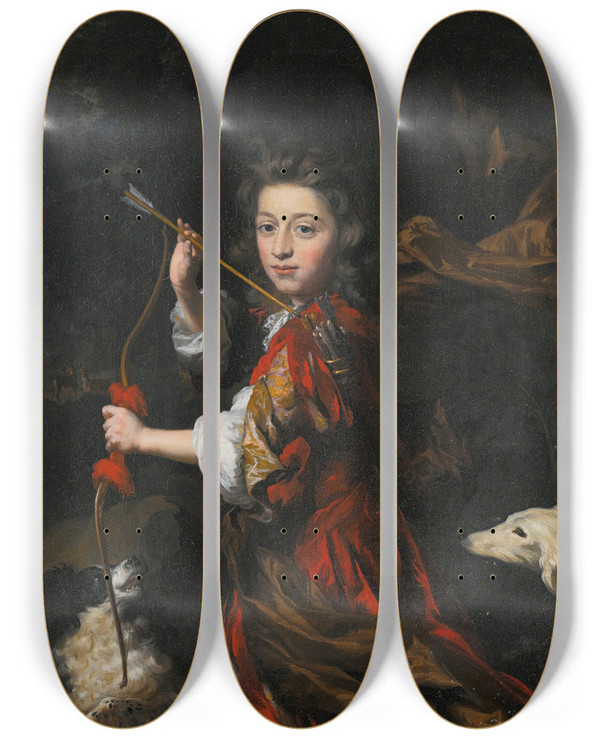 Triptych art skateboard deck of Nicolaes Maes Portrait Of A Young Nobleman by Nicolaes Maes (1634-1693)
