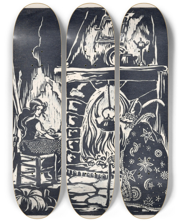 Triptych art skateboard deck of Frederika Sophia Cohen Assepoester by Frederika Sophia Cohen (1903-1943)