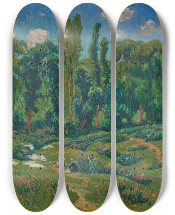 Triptych art skateboard deck of Henry Moret Les Laveuses by Henry Moret (1856-1913)