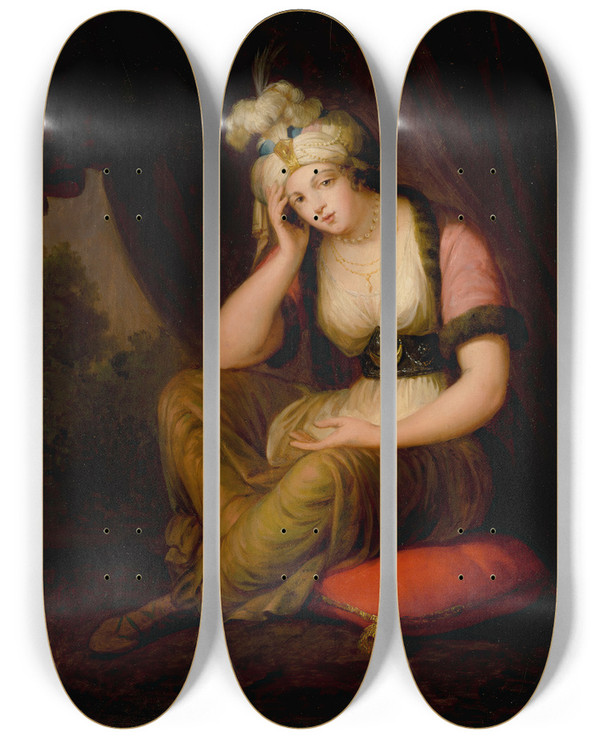 Triptych art skateboard deck of English School Portrait Of A Lady In Oriental Costume by English School