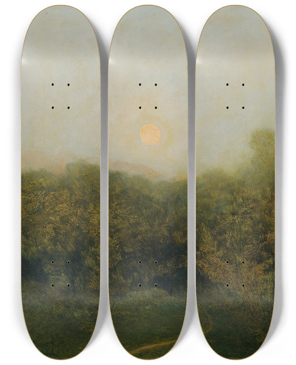 Triptych art skateboard deck of Franz Rumpler Mondaufgang by Franz Rumpler (1848-1922)