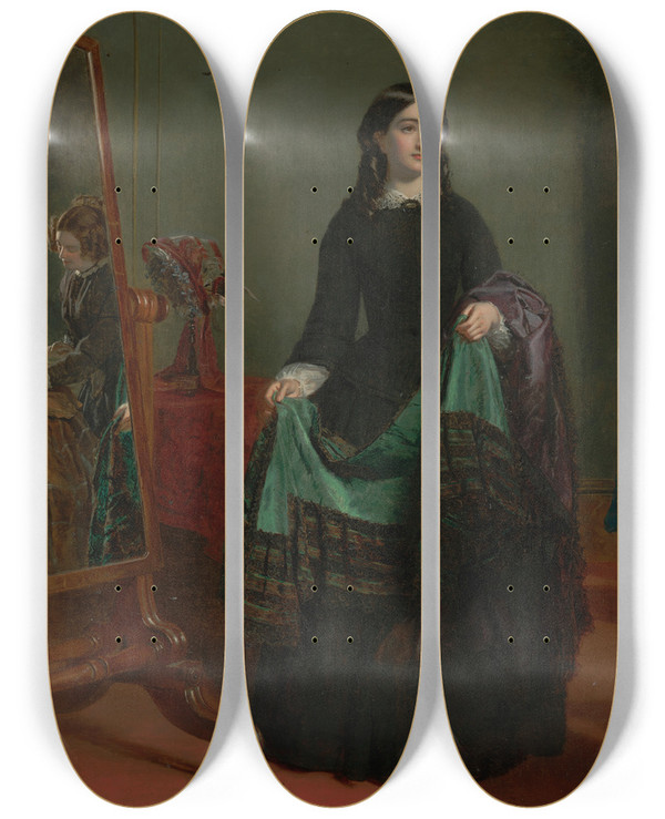 Triptych art skateboard deck of William Powell Frith Kate Nickleby At Madame Mantalinis_2 by William Powell Frith (1819-1909)
