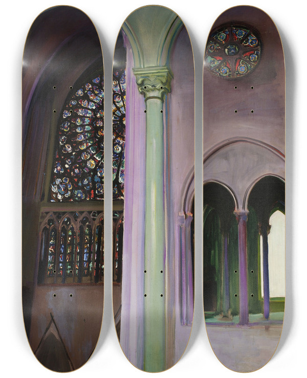 Triptych art skateboard deck of Konrad Krzyanowski Fragment Of Interior Of The Notredame Cathedral In Paris_1 by Konrad Krzyzanowski (1872-1922)