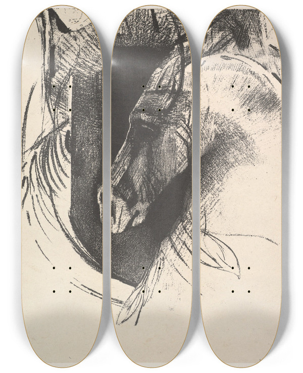 Triptych art skateboard deck of Odilon Redon The Charger by Odilon Redon (1840-1916)