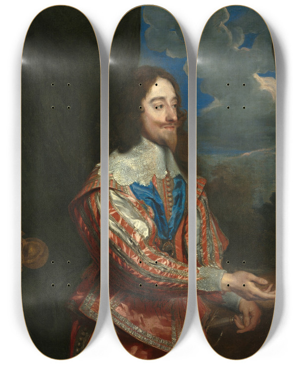 Triptych art skateboard deck of Anthony Van Dyck Portrait Of Charles I 16001649 by Anthony Van Dyck (1599-1641)