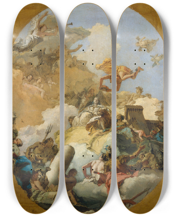 Triptych art skateboard deck of Giovanni Battista Tiepolo The Apotheosis Of The Spanish Monarchy_2 by Giovanni Battista Tiepolo (1696-1770)