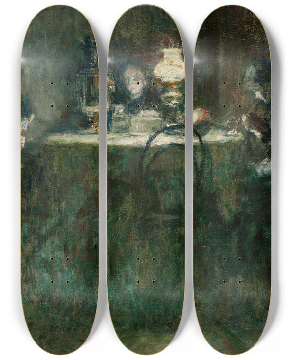 Triptych art skateboard deck of Jzef Pankiewicz By The Lamp by Jozef Pankiewicz (1866-1940)