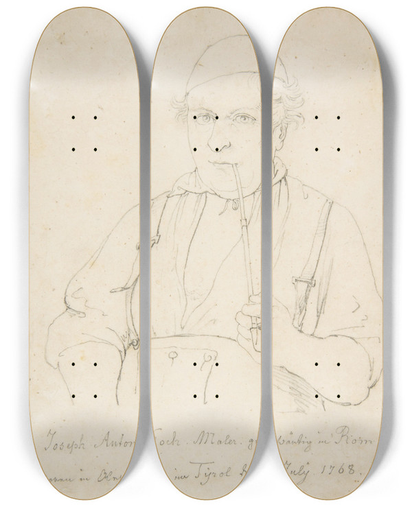 Triptych art skateboard deck of Hieronymus Hess Portrait Of Johann Anton Koch by Hieronymus Hess (1799-1850)
