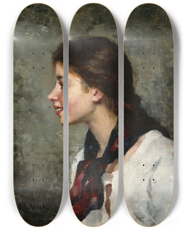 Triptych art skateboard deck of Maria Wiik Elsa by Maria Wiik (1853-1928)