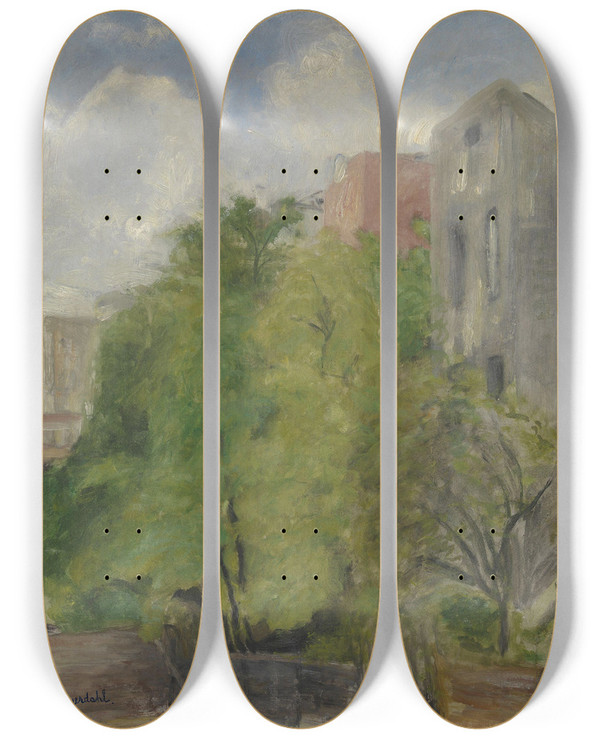 Triptych art skateboard deck of Hans Heyerdahl From Montmartre by Hans Heyerdahl (1857-1913)