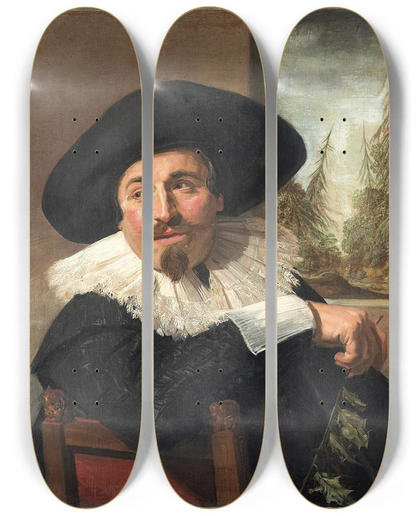 Triptych art skateboard deck of Frans Hals Portrait Of Isaac Abrahamsz Massa by Frans Hals (1581-1666)