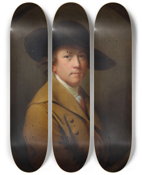 Triptych art skateboard deck of Joseph Wright Of Derby Selfportrait by Joseph Wright Of Derby (1734-1797)