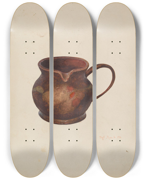 Triptych art skateboard deck of Hugh Ryan Cream Pitcher by Hugh Ryan