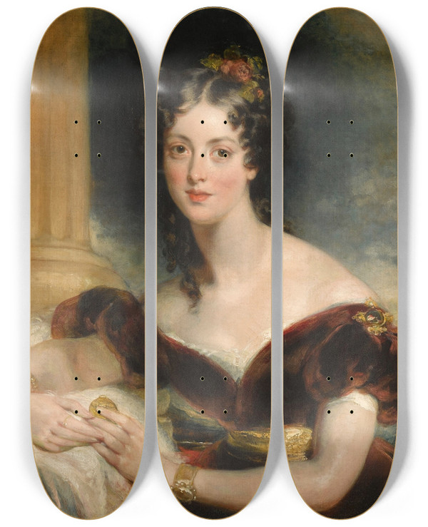 Triptych art skateboard deck of John Wood Portrait Of The Artists Sister Sarah Wyatt Gray Ne Wood B 1812_2 by John Wood (1801-1870)