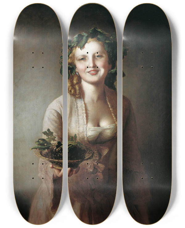 Triptych art skateboard deck of Johann Baptist Reiter Lexi With The Grapes by Johann Baptist Reiter (1813-1890)