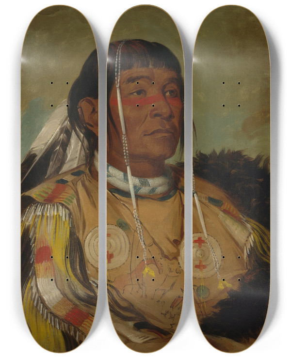 Triptych art skateboard deck of George Catlin Shacpay The Six Chief Of The Plains Ojibwa_1 by George Catlin (1796-1872)