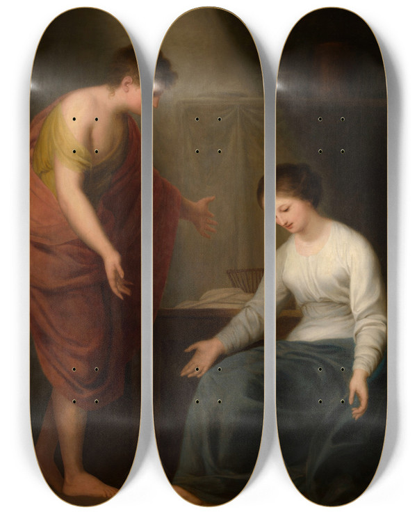 Triptych art skateboard deck of Andries Cornelis Lens The Annunciation by Andries Cornelis Lens (1739-1822)