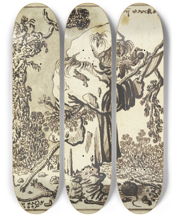Triptych art skateboard deck of Jan Jansz Van De Velde Iii Snoeji Varcken by Jan Jansz. van De Velde III (1620-1662)