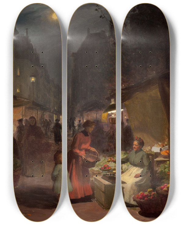 Triptych art skateboard deck of Victor Gabriel Gilbert The Fruit Seller by Victor Gabriel Gilbert (1847-1933)
