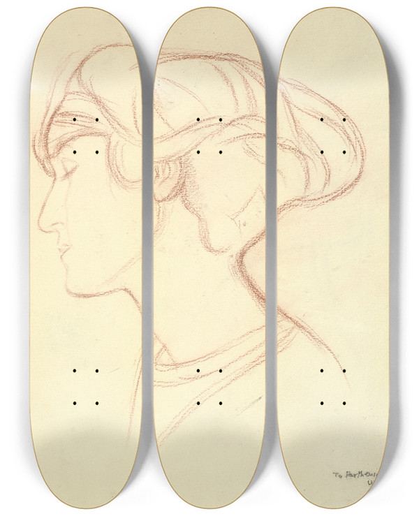 Triptych art skateboard deck of William Rothenstein Womans Head Parthenia Passano In Profile To The Left by William Rothenstein (1872-1945)