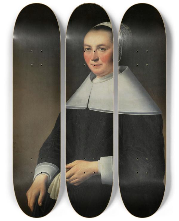 Triptych art skateboard deck of Anthonie Palamedesz Portrait Of A Lady by Anthonie Palamedesz (1601-1673)