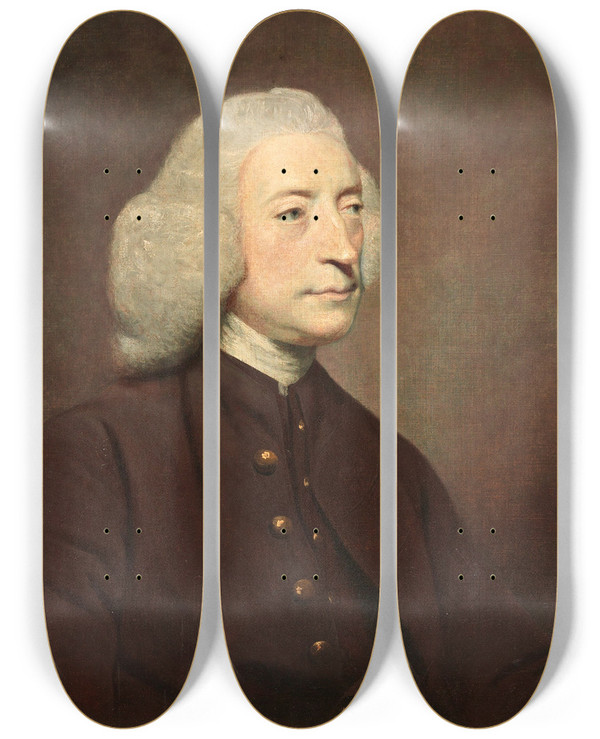 Triptych art skateboard deck of Sir Joshua Reynolds Dr John Armstrong by Sir Joshua Reynolds (1723-1792)