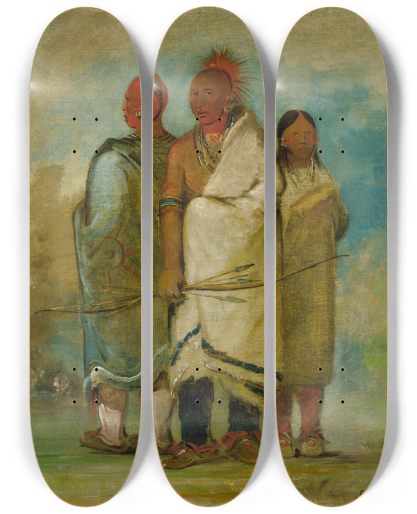 Triptych art skateboard deck of George Catlin Three Fox Indians by George Catlin (1796-1872)