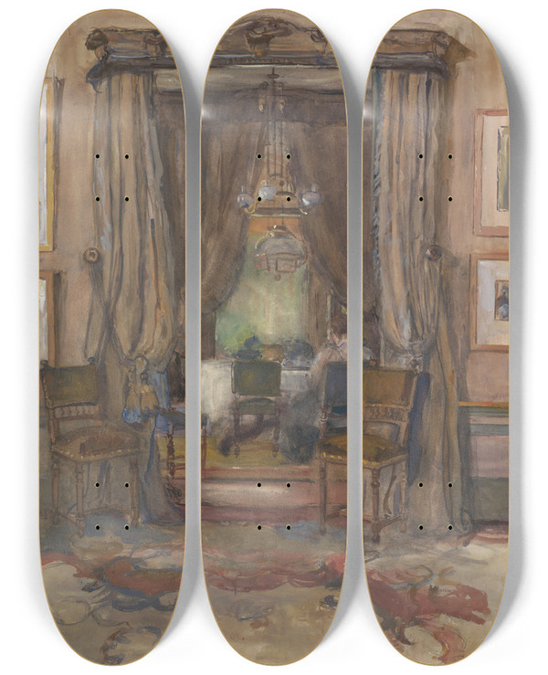 Triptych art skateboard deck of Barbara Elisabeth Van Houten De Huiskamer Aan De Riouwstraat Te Den Haag Bij Daglicht by Barbara Elisabeth Van Houten (1863-1950)